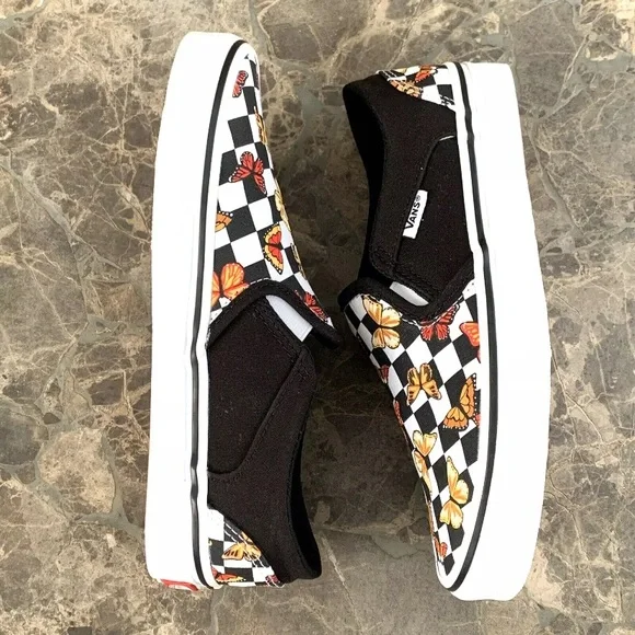 Vans Asher Butterfly Checkerboard Slip On Shoes Womens Size 6 Black VN000VOSJBW - Picture 6 of 13